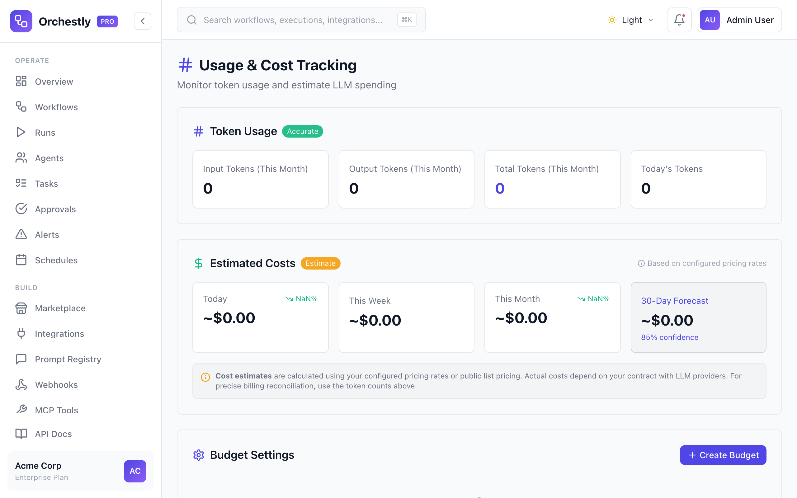 Orchestly Usage and Cost Tracking dashboard